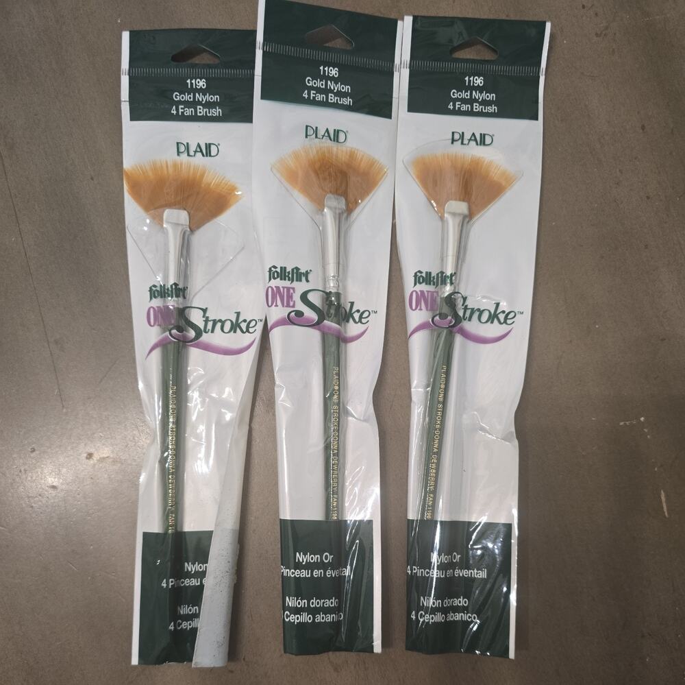NOS Set of 3 Plaid One Stroke Folk Art Donna Dewberry 1196 4 Fan Brush